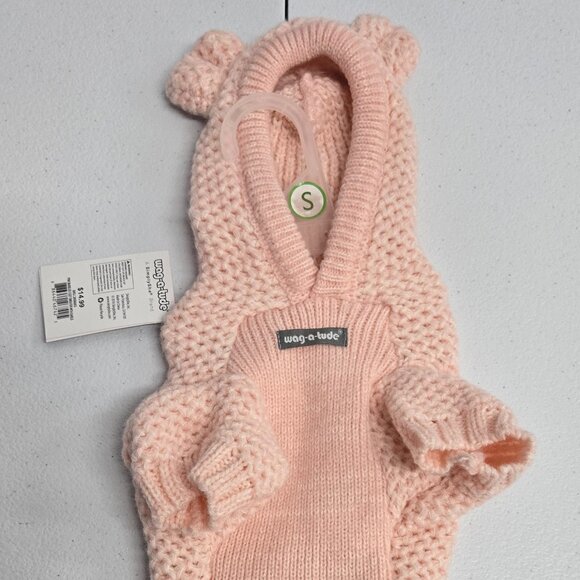 Wag-a-Tude Pink Knit Dog Sweater With Hood - Picture 3 of 8